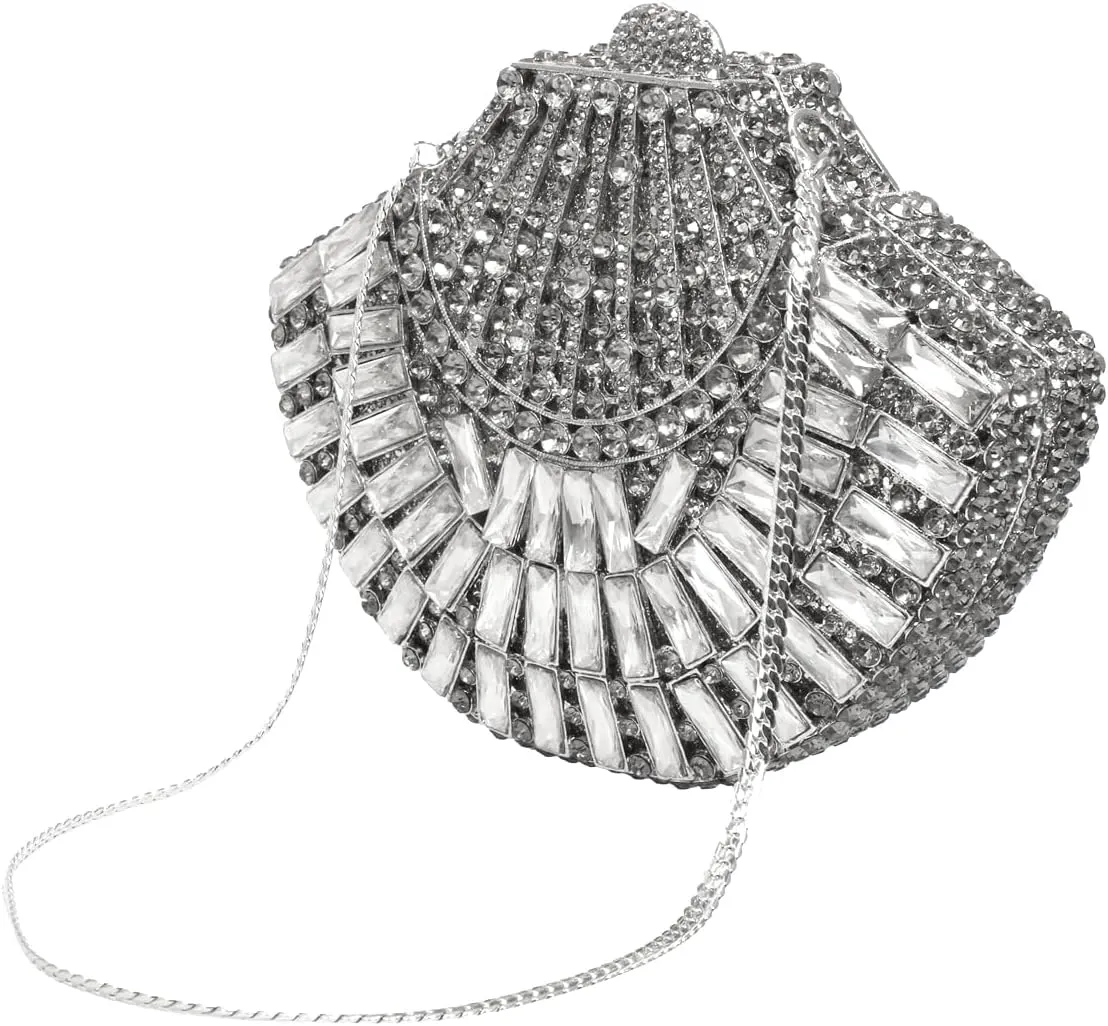 Women Unique Necklace Shape Crystal Evening Handbag Glitter Rhinestones Clutch Bag Diamond Purse for Wedding Banquet