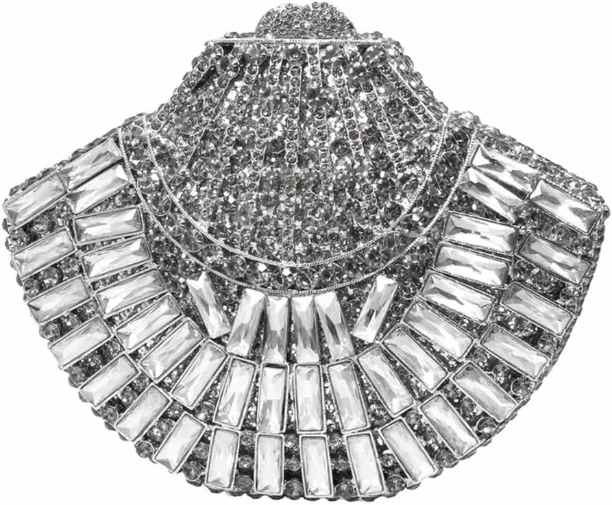 Women Unique Necklace Shape Crystal Evening Handbag Glitter Rhinestones Clutch Bag Diamond Purse for Wedding Banquet
