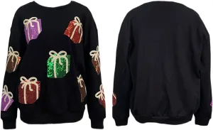 Women Valentine's Day Sequin Sweatshirts Glitter Long Sleeve Heart Pullover Top Sparkly Love Kiss Crewneck Shirts