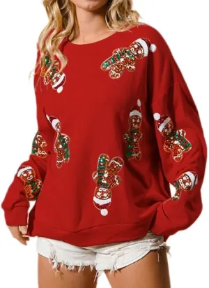 Women Valentine's Day Sequin Sweatshirts Glitter Long Sleeve Heart Pullover Top Sparkly Love Kiss Crewneck Shirts