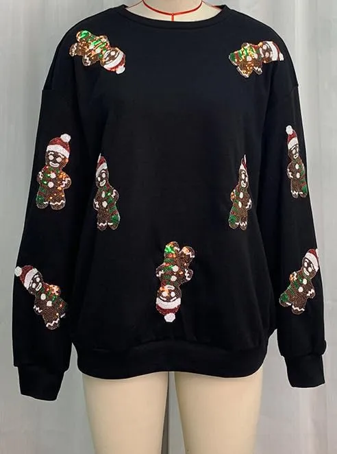 Women Valentine's Day Sequin Sweatshirts Glitter Long Sleeve Heart Pullover Top Sparkly Love Kiss Crewneck Shirts