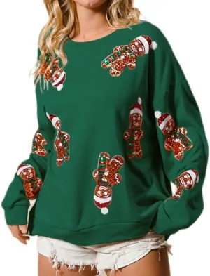 Women Valentine's Day Sequin Sweatshirts Glitter Long Sleeve Heart Pullover Top Sparkly Love Kiss Crewneck Shirts
