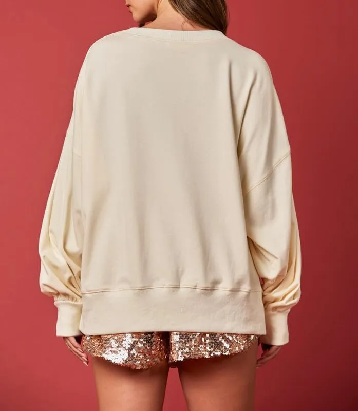 Women Valentine's Day Sequin Sweatshirts Glitter Long Sleeve Heart Pullover Top Sparkly Love Kiss Crewneck Shirts
