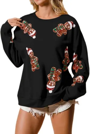 Women Valentine's Day Sequin Sweatshirts Glitter Long Sleeve Heart Pullover Top Sparkly Love Kiss Crewneck Shirts