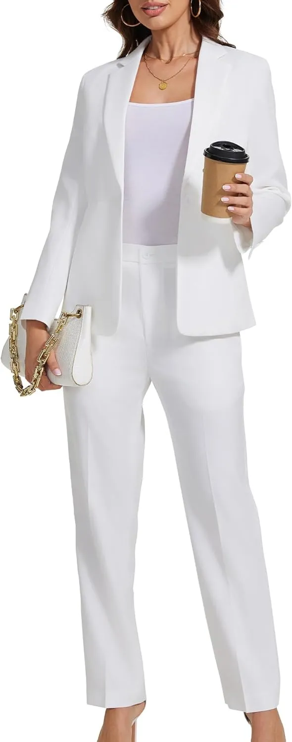 Women's 2 Piece Business Suits One Button Slim Fit Casual Blazers Office Work Formal Blazer Suit Pants Set
