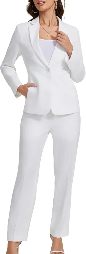 Women's 2 Piece Business Suits One Button Slim Fit Casual Blazers Office Work Formal Blazer Suit Pants Set