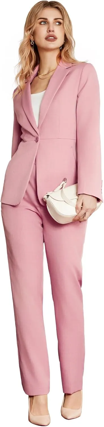 Women's 2 Piece Business Suits One Button Slim Fit Casual Blazers Office Work Formal Blazer Suit Pants Set