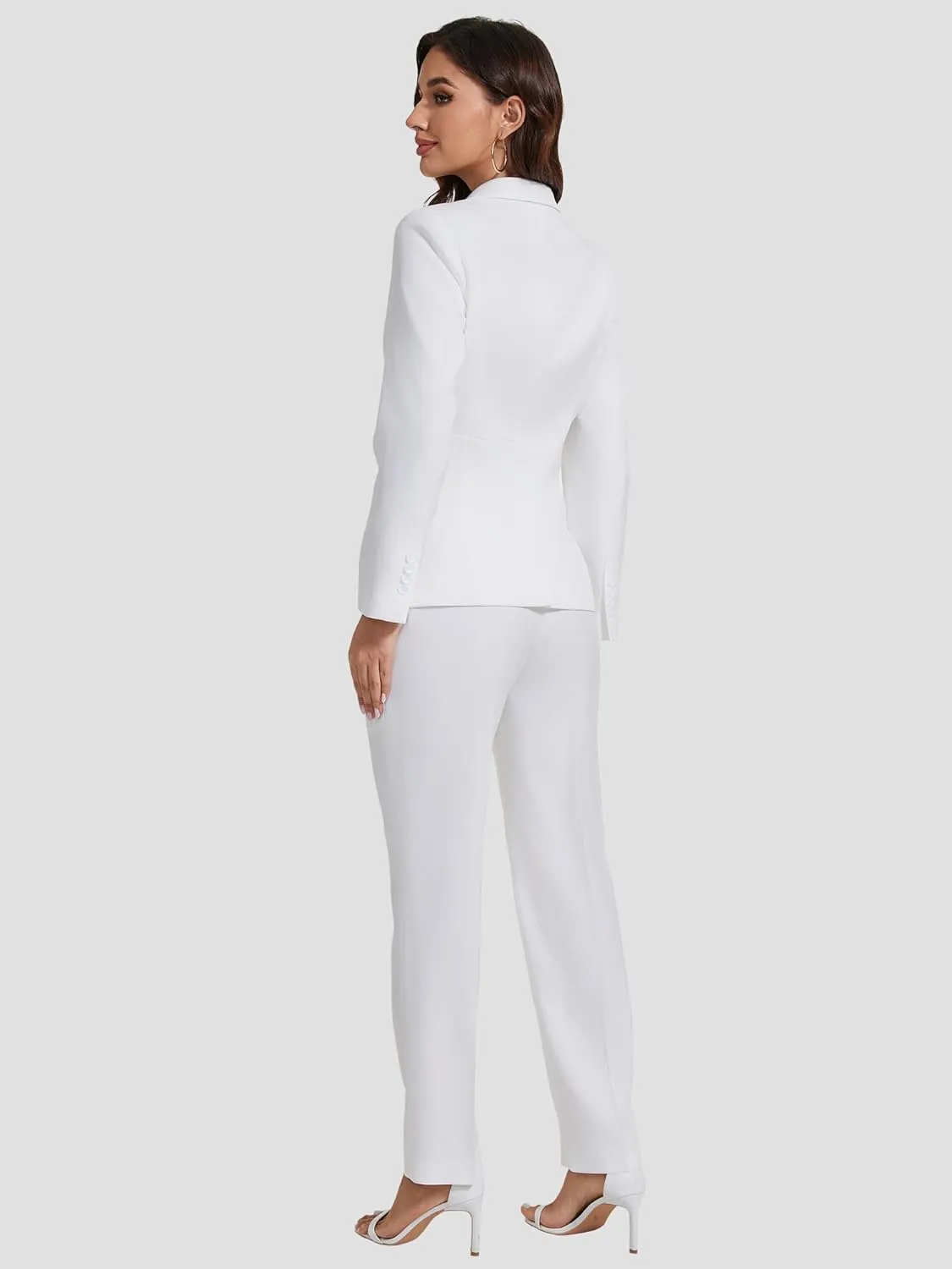 Women's 2 Piece Business Suits One Button Slim Fit Casual Blazers Office Work Formal Blazer Suit Pants Set