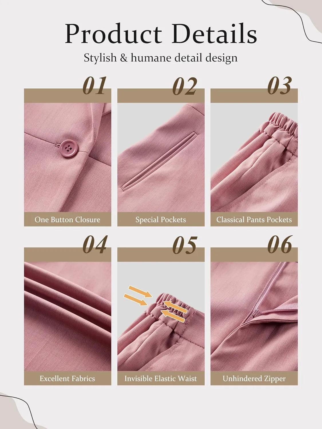 Women's 2 Piece Business Suits One Button Slim Fit Casual Blazers Office Work Formal Blazer Suit Pants Set
