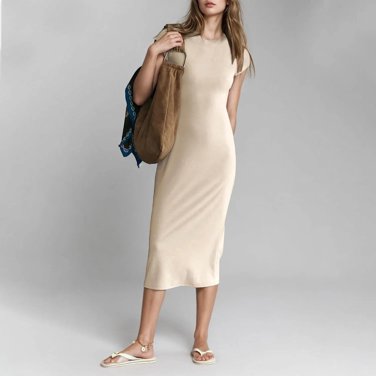 Womens 2025 Summer Tshirt Dress Casual Short Sleeve Crewneck Beach Sundress Trendy Elegant Slim Long Dresses Outfits