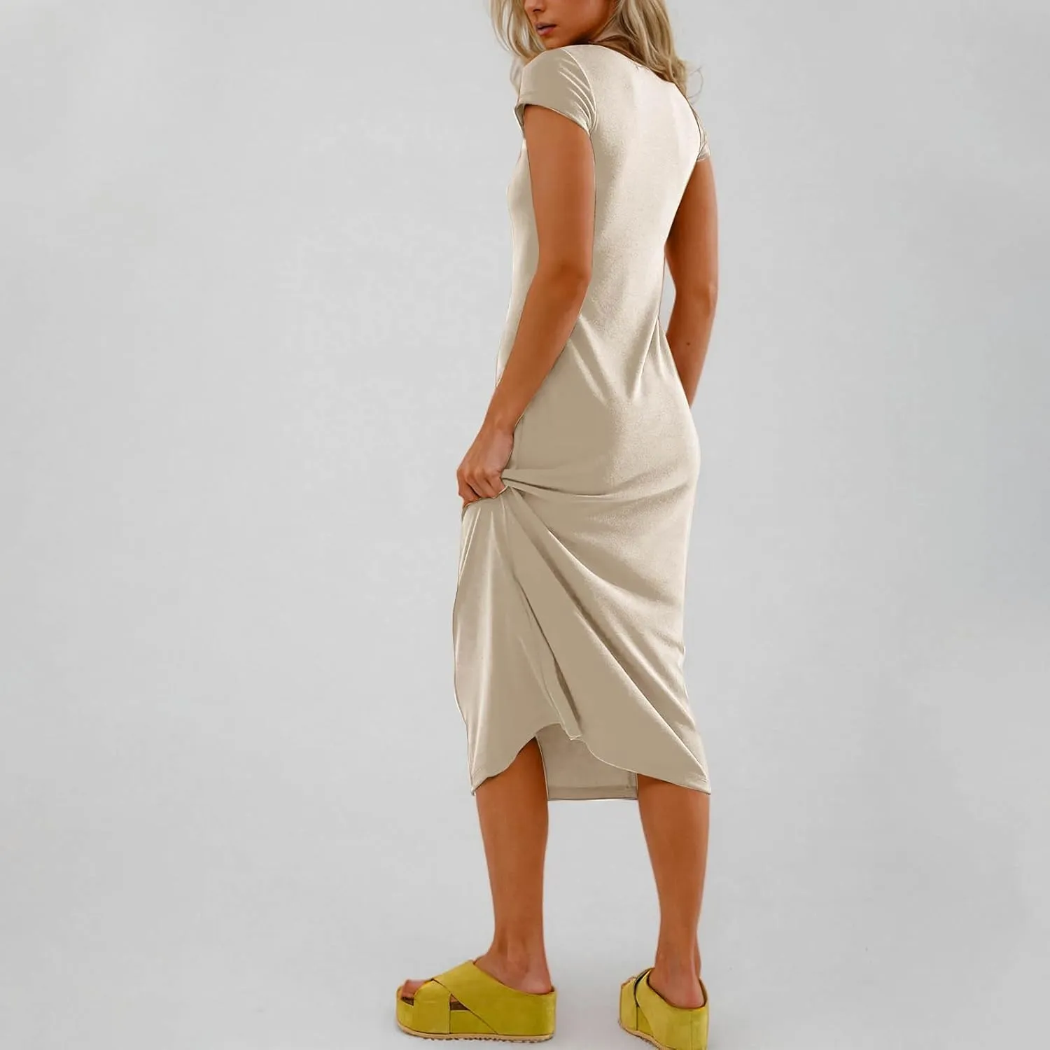 Womens 2025 Summer Tshirt Dress Casual Short Sleeve Crewneck Beach Sundress Trendy Elegant Slim Long Dresses Outfits