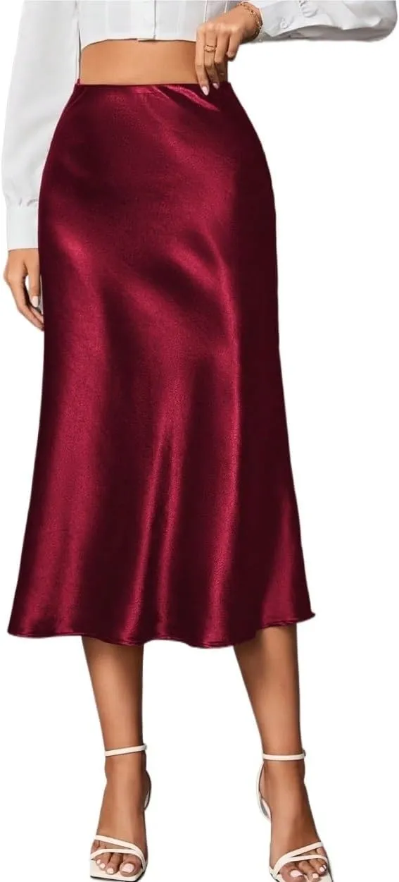 Women's Basic Elegant A Line Women's Hem Midi Skirt Regular Fit High Waist Summer Casual Skirts