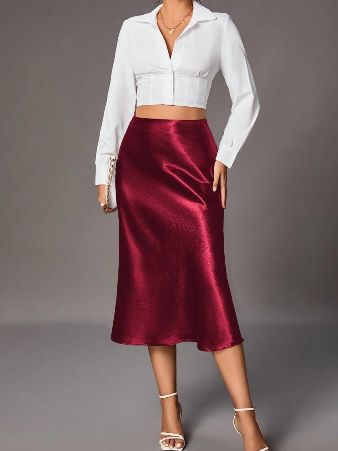 Women's Basic Elegant A Line Women's Hem Midi Skirt Regular Fit High Waist Summer Casual Skirts