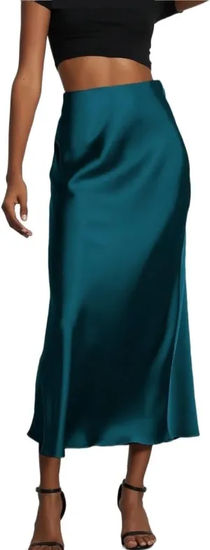 Women's Basic Elegant Mermaid Women Elastic Satin Midi Skirt Zipper Regular Fit Natural Casual Skirts