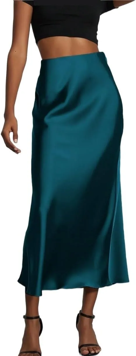 Women's Basic Elegant Mermaid Women Elastic Satin Midi Skirt Zipper Regular Fit Natural Casual Skirts