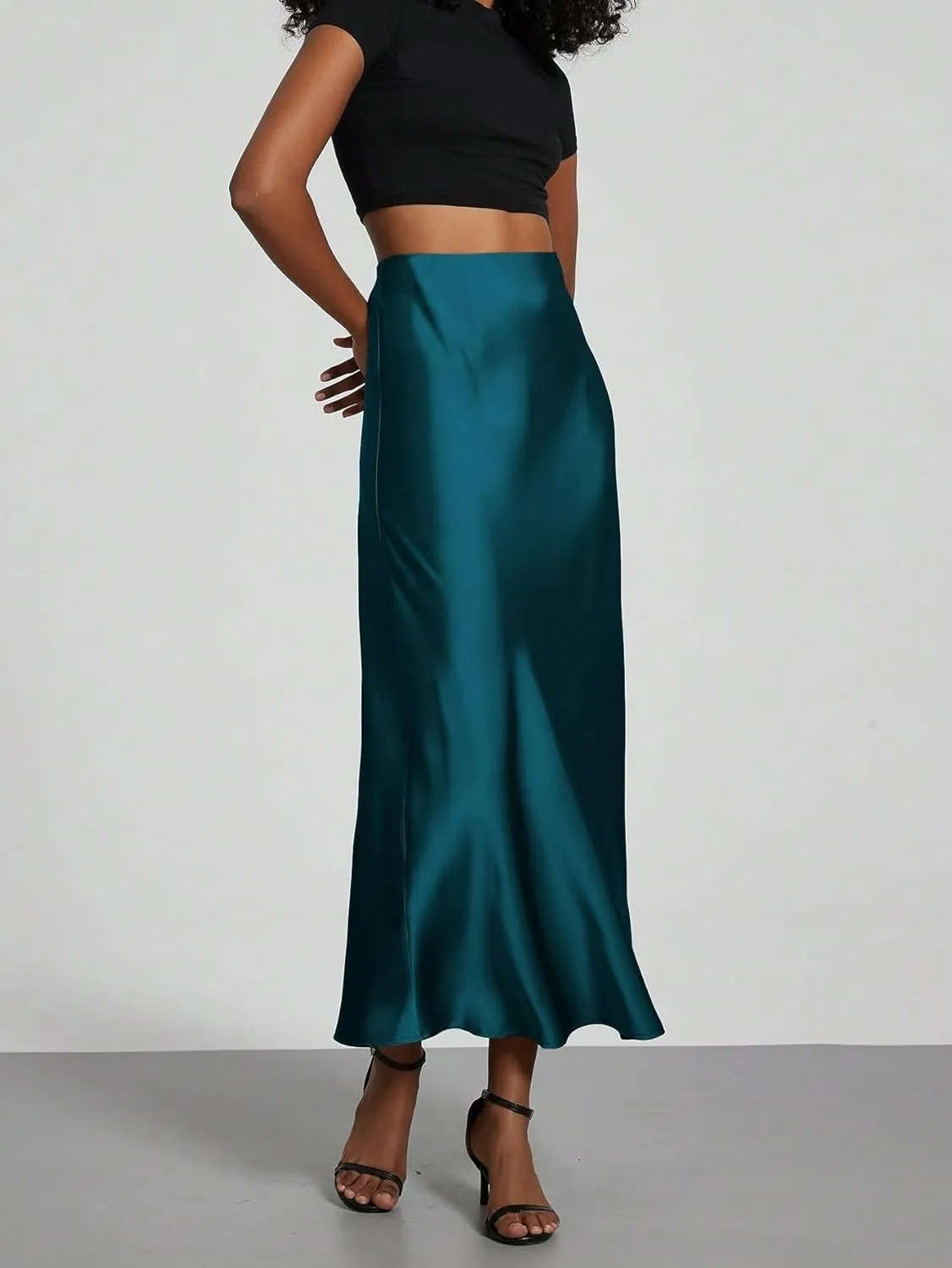 Women's Basic Elegant Mermaid Women Elastic Satin Midi Skirt Zipper Regular Fit Natural Casual Skirts