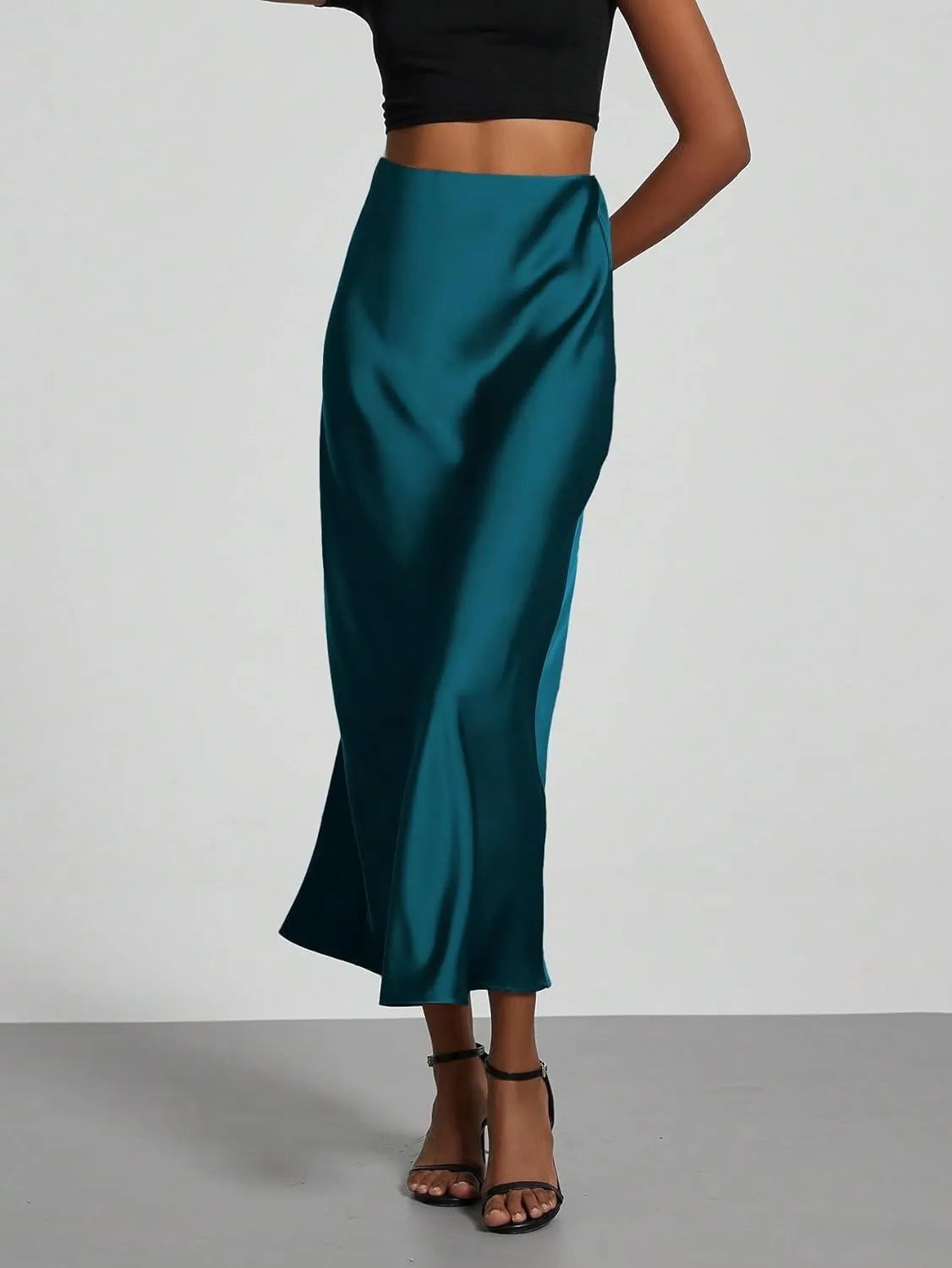Women's Basic Elegant Mermaid Women Elastic Satin Midi Skirt Zipper Regular Fit Natural Casual Skirts