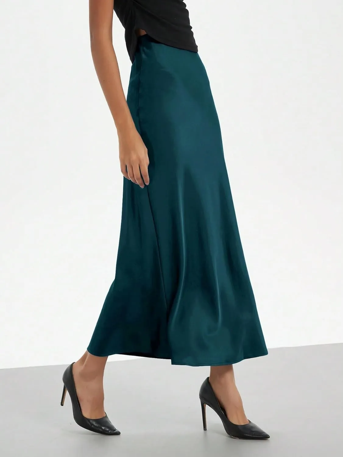 Women's Basic Elegant Mermaid Women Elastic Satin Midi Skirt Zipper Regular Fit Natural Casual Skirts