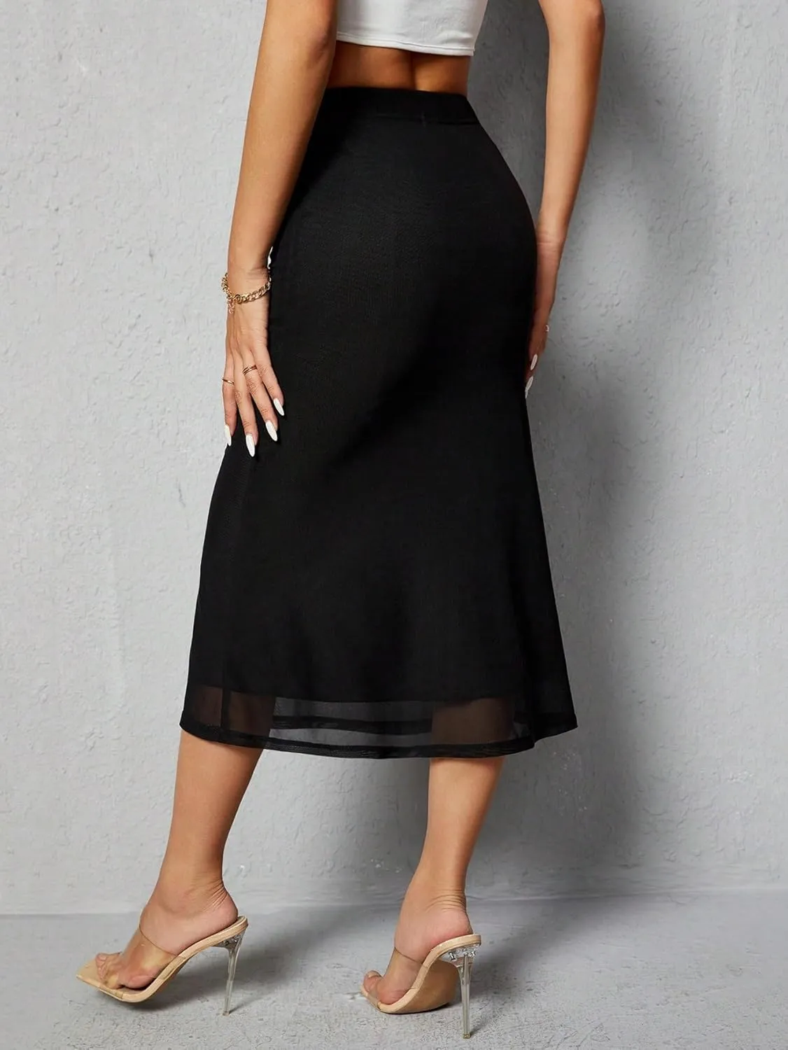 Women's Basic Elegant Mermaid Women's Solid Color Hem Midi Skirt Skinny High Waist Casual Skirts
