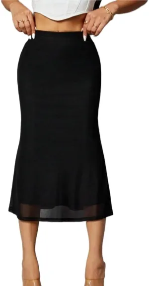 Women's Basic Elegant Mermaid Women's Solid Color Hem Midi Skirt Skinny High Waist Casual Skirts