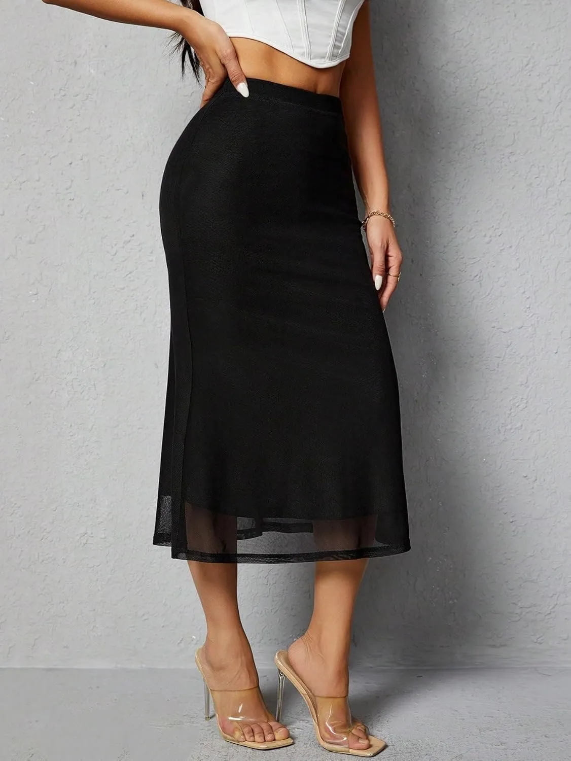 Women's Basic Elegant Mermaid Women's Solid Color Hem Midi Skirt Skinny High Waist Casual Skirts