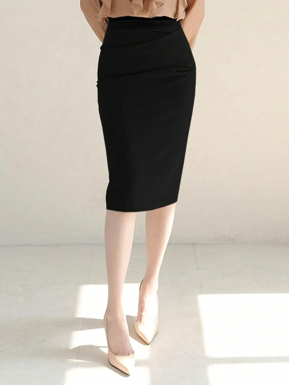 Women's Basic Elegant Women's High Waisted Midi Skirt Skinny Pencil Natural Office Casual Skirts