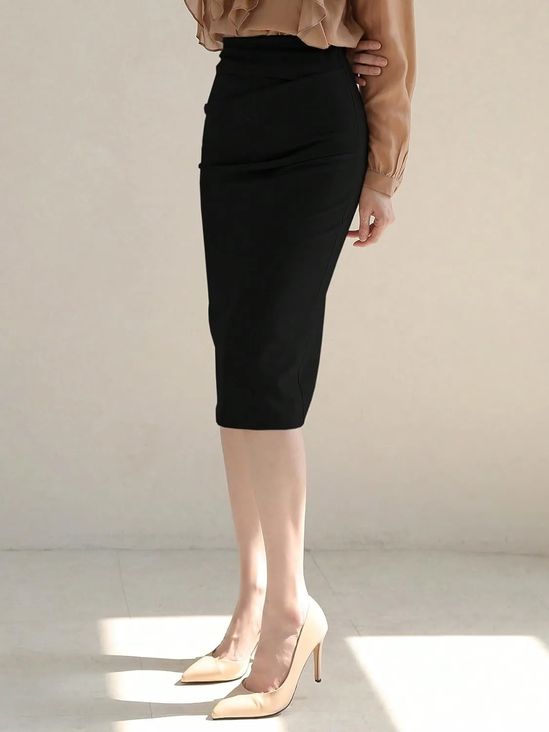 Women's Basic Elegant Women's High Waisted Midi Skirt Skinny Pencil Natural Office Casual Skirts