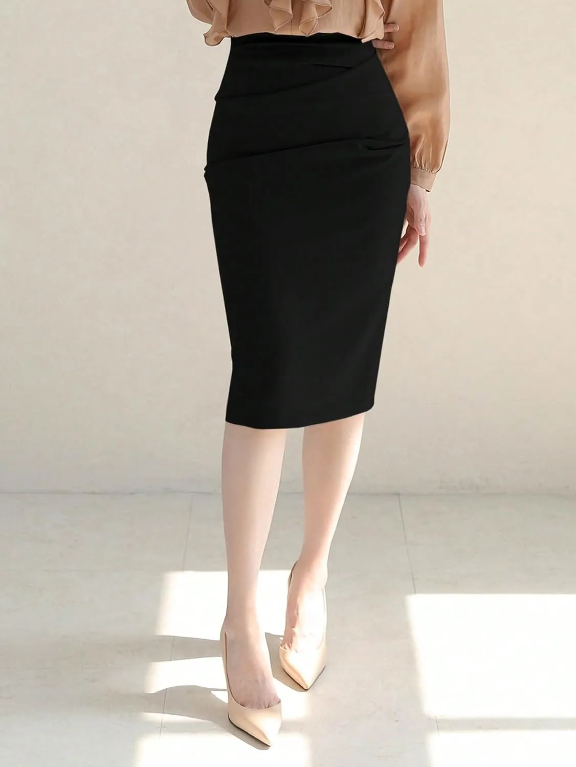 Women's Basic Elegant Women's High Waisted Midi Skirt Skinny Pencil Natural Office Casual Skirts