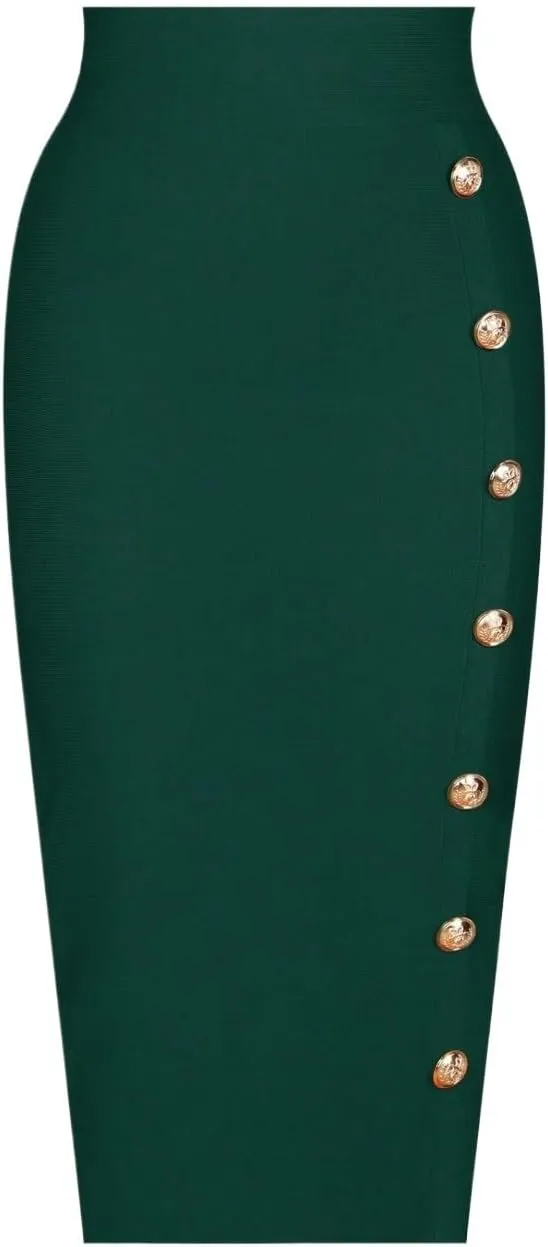 Women's Basic Medium Length Midi Skirt With Single Row Button Front Elegant Pencil Casual Skirts