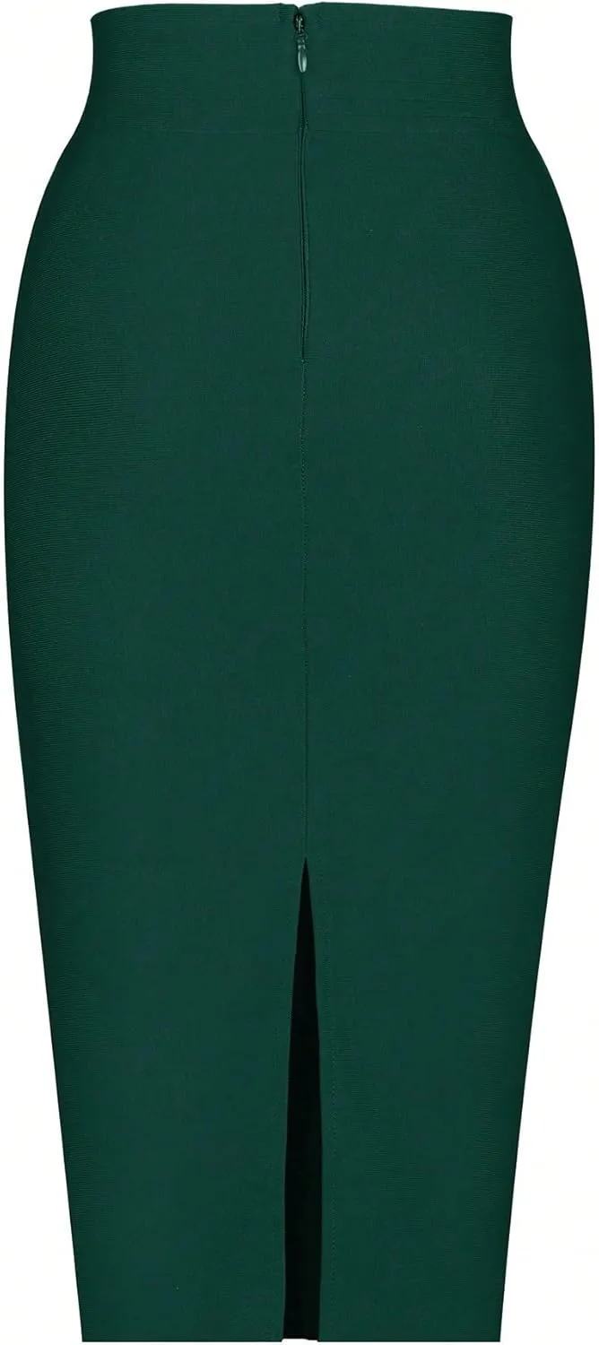 Women's Basic Medium Length Midi Skirt With Single Row Button Front Elegant Pencil Casual Skirts