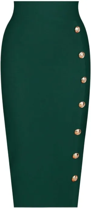 Women's Basic Medium Length Midi Skirt With Single Row Button Front Elegant Pencil Casual Skirts