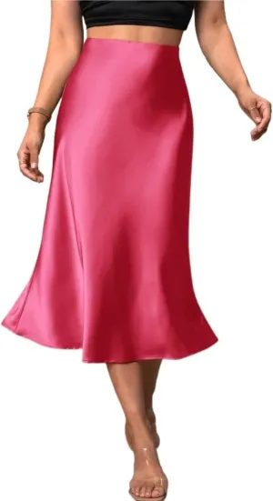 Women's Basic Solid Color Casual High Waist Hem Midi Skirt Elegant Zipper A Line Casual Skirts