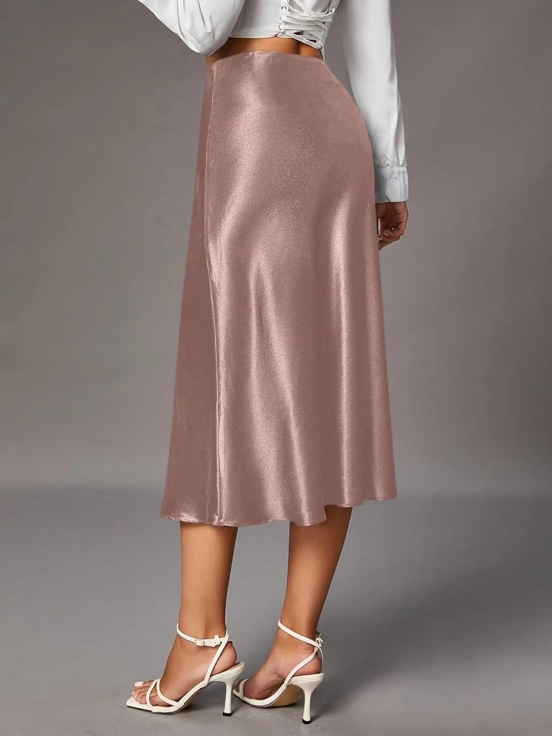 Women's Basic Solid Color Zipper Closure Women's Elegant A-Line Midi Skirt Summer Casual Skirts