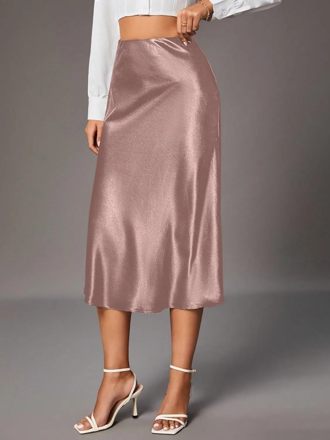 Women's Basic Solid Color Zipper Closure Women's Elegant A-Line Midi Skirt Summer Casual Skirts
