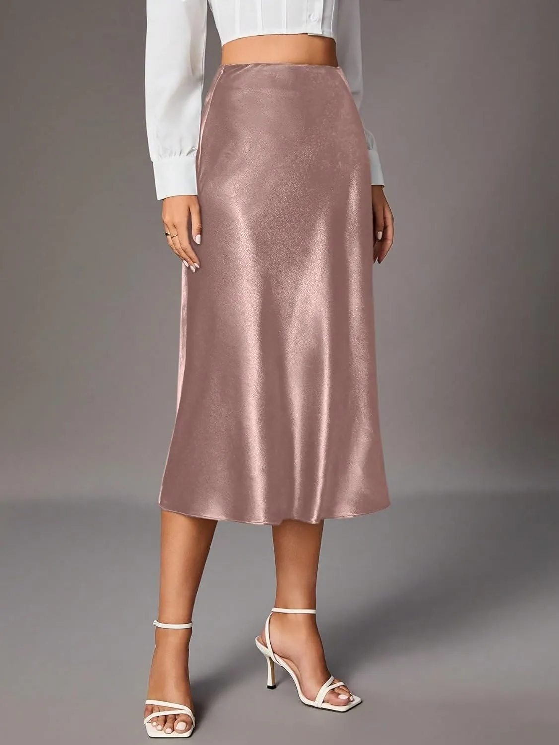 Women's Basic Solid Color Zipper Closure Women's Elegant A-Line Midi Skirt Summer Casual Skirts