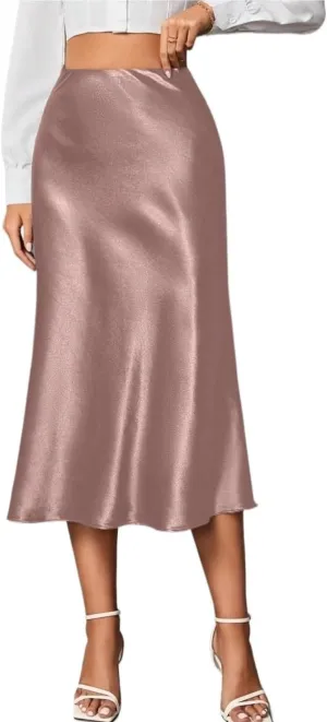 Women's Basic Solid Color Zipper Closure Women's Elegant A-Line Midi Skirt Summer Casual Skirts