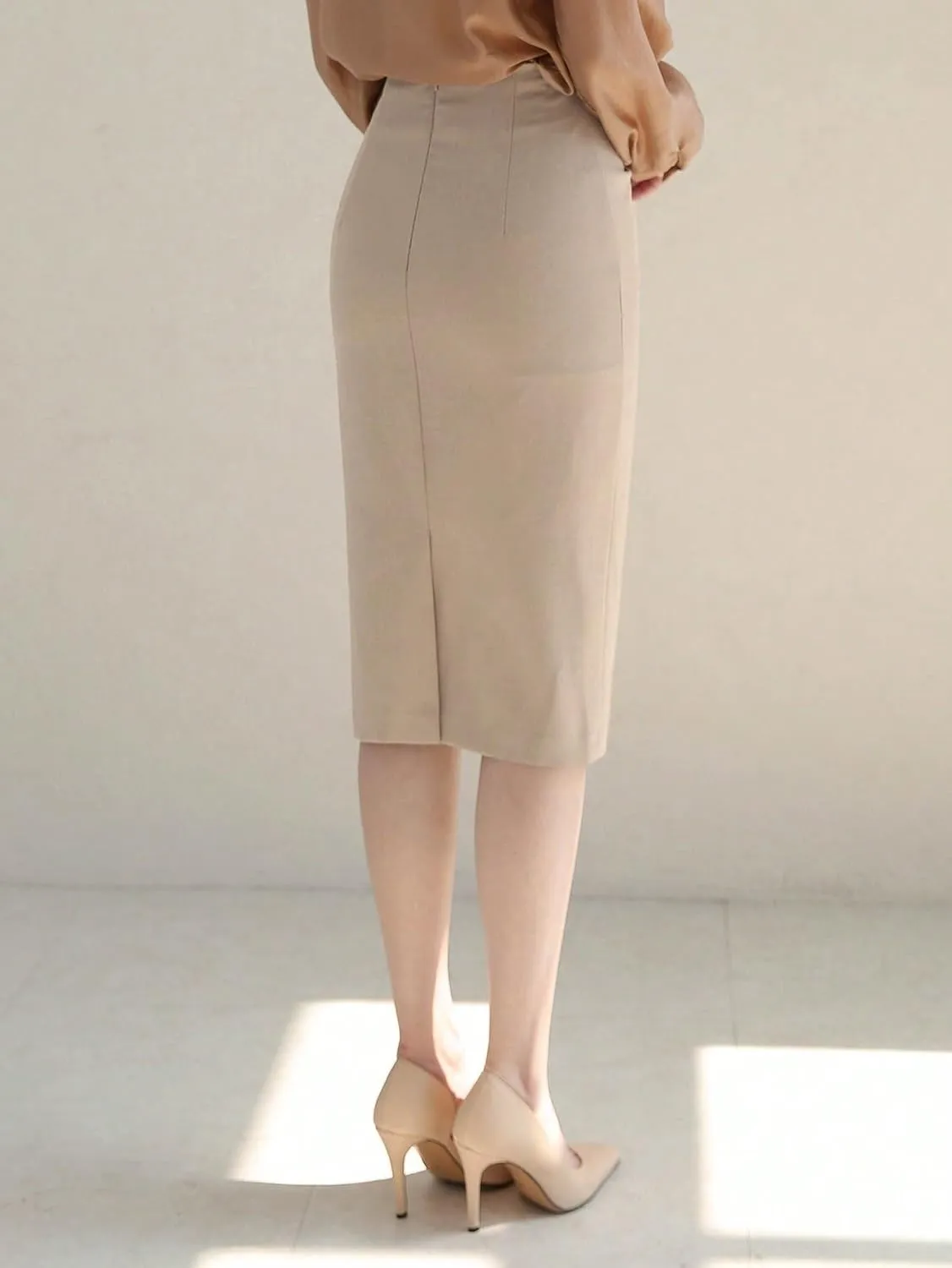 Women's Basic Summer Natural Solid Ruched Pencil Midi Skirt Elegant Skinny Slight Casual Skirts