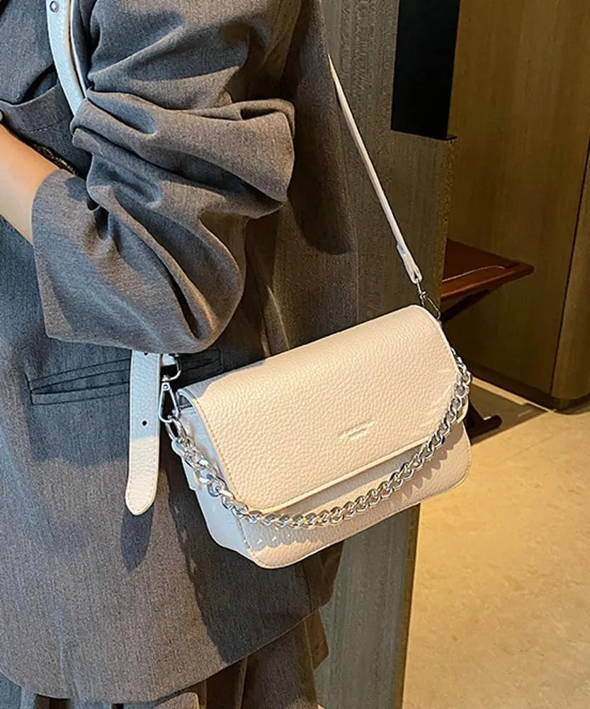 Womens Chic PU Leather Crossbody Bag Cute Small Purse Shoulder Tote Bag Handbag Casual Satchel with Chain 2024