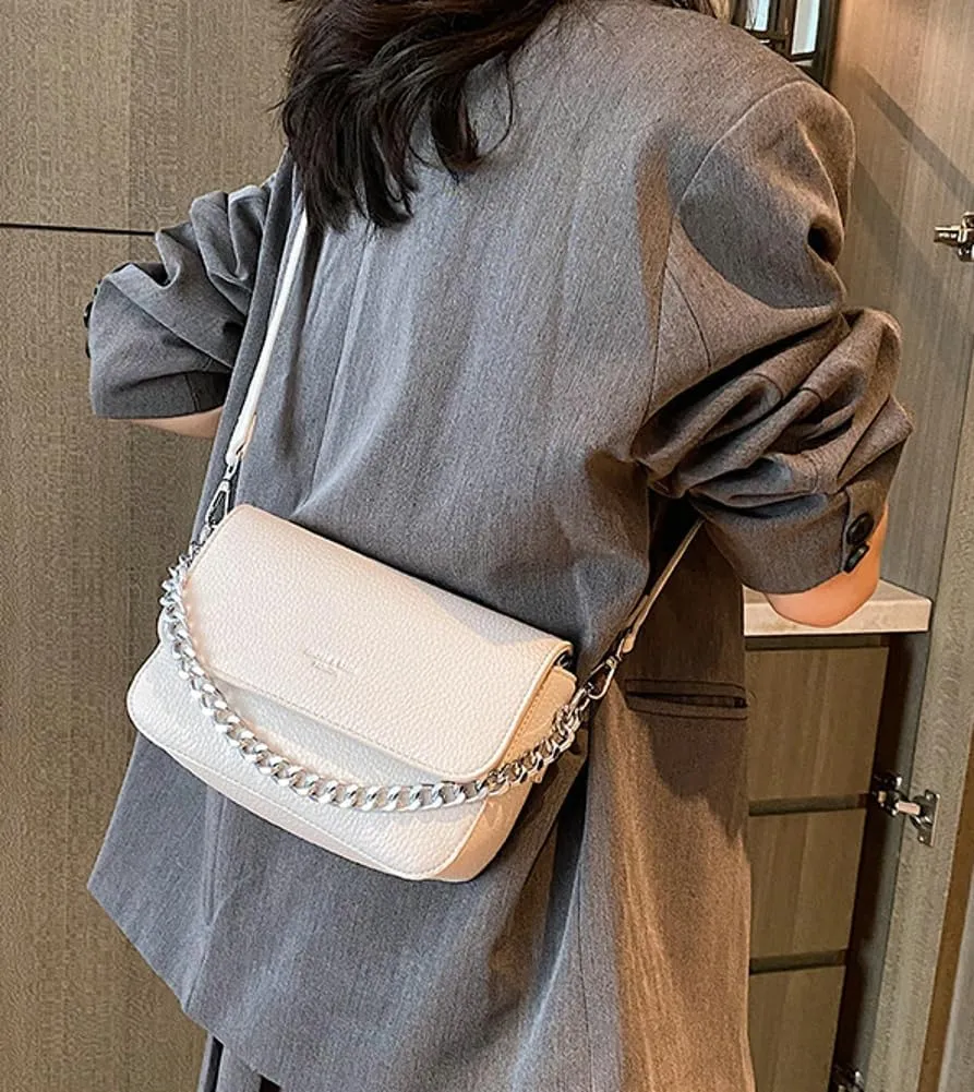 Womens Chic PU Leather Crossbody Bag Cute Small Purse Shoulder Tote Bag Handbag Casual Satchel with Chain 2024