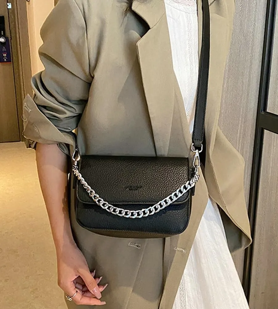 Womens Chic PU Leather Crossbody Bag Cute Small Purse Shoulder Tote Bag Handbag Casual Satchel with Chain 2024