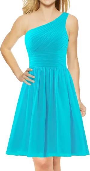 Women's Chiffon One Shoulder Bridesmaid Dresses Short Evening Dress