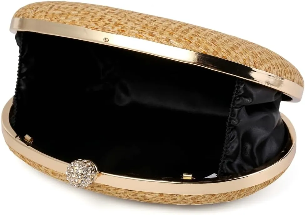 Womens Clutch Handbag Straw Evening Bag Chic Chain Shoulder Oval Tote Bag for Party Travel Wedding Prom 2025