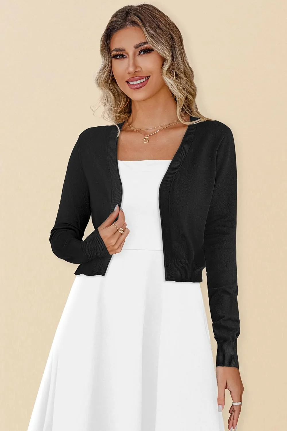 Women's Cropped Cardigan Sweaters Long Sleeve Open Front Bolero Knit Shrugs for Dresses