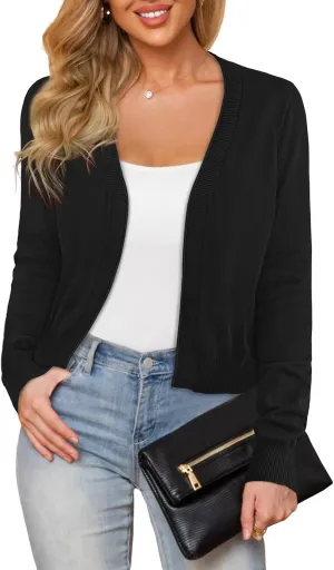 Women's Cropped Cardigan Sweaters Long Sleeve Open Front Bolero Knit Shrugs for Dresses