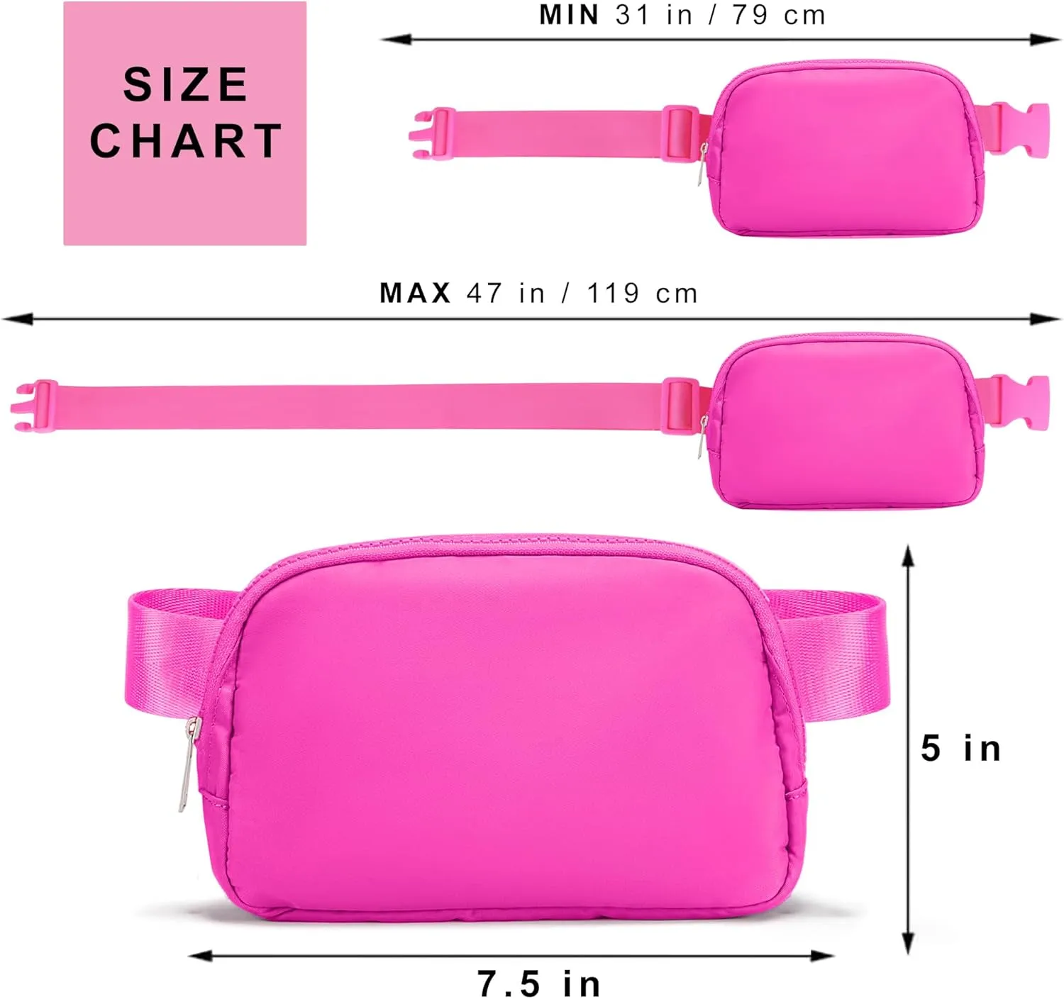 Women's Fanny Pack  Crossbody Belt Bag, Pink Waist Bag, Hot Pink Crossbody Purse, Fanny Packs for Women, Versatile Belt Bag for Everyday Use