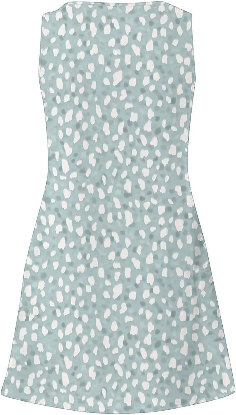 Womens Fashion Summer Sundress Floral Printed Sleeveless Pleated Casual Mini Dress V-Neck Beach Dress with Pocket