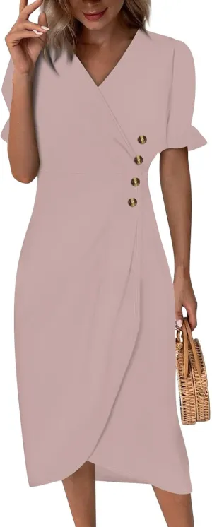 Womens Faux Wrap Shift Dresses Irregular Hem Boho Beach Dress Summer Elegant Dressy 2025