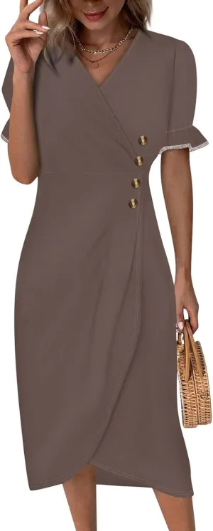 Womens Faux Wrap Shift Dresses Irregular Hem Boho Beach Dress Summer Elegant Dressy 2025