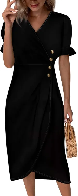 Womens Faux Wrap Shift Dresses Irregular Hem Boho Beach Dress Summer Elegant Dressy 2025