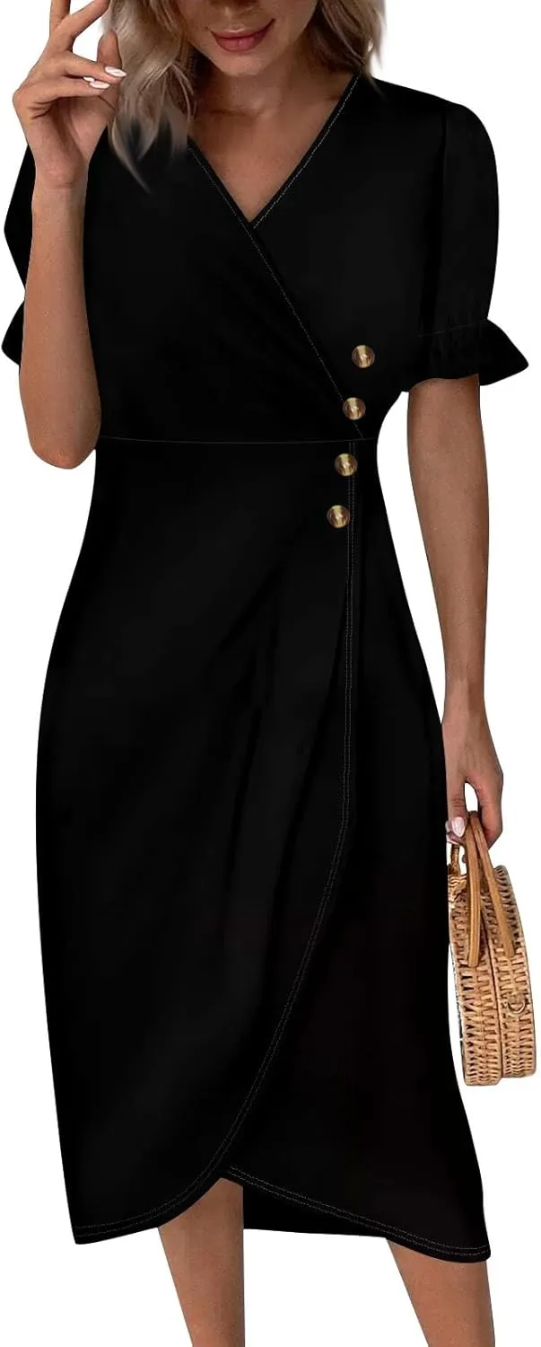 Womens Faux Wrap Shift Dresses Irregular Hem Boho Beach Dress Summer Elegant Dressy 2025